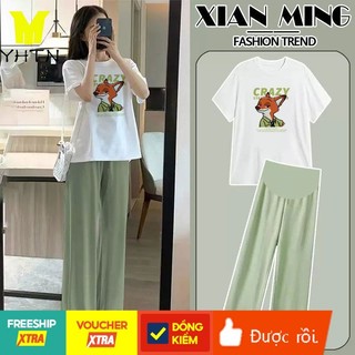 YHTN set bầu dễ thương đồ bộ bầu bigsize bigsize xinh Thời trang bộ bầu hè