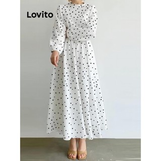 Đầm Lovito xếp nếp chấm bi trái tim phong cách thường ngày cho nữ LNL53035