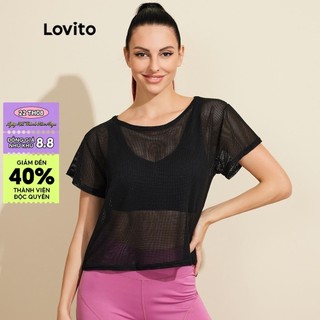 Áo thun Lovito xuyên thấu màu trơn cơ bản thoáng khí phong cách thể thao L18X528 (Màu đen)
