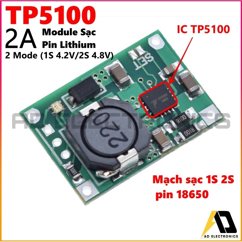 Mạch Sạc 1S 2S 4.2V 8.4Vdc ( TP5100 ) Pin Lithium 18650, Pin lipo High Volt (4.2V) TP5100  2A
