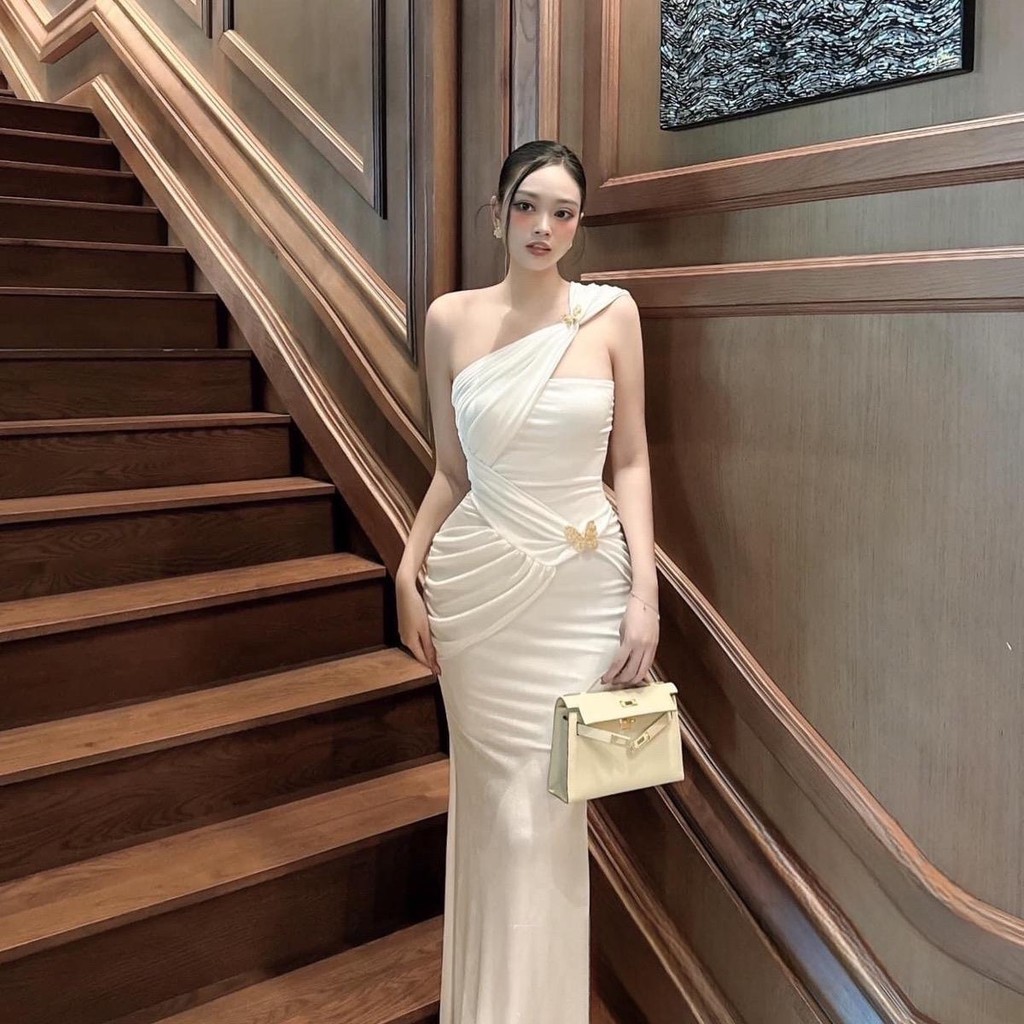 Váy thiết kế - Váy body thun nhúng kèm 2 tag cài xinh 1330 Women Dress Nhung Kem