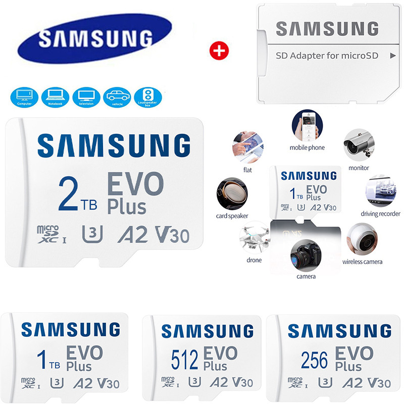 Chính Hãng Samsung EVO plus 2TB Thẻ Nhớ 1TB micro Sd Card 512GB Tốc Độ Cao Sd Thẻ Nhớ Điện Thoại Di Động Máy Tính Bảng Camera