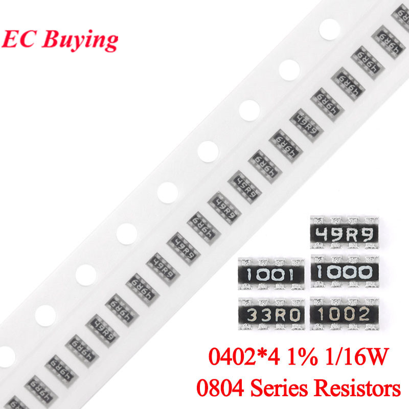 100 CÁI 0804 0402 * 4 Điện trở mạng 1% 1 / 16W SMD Array 0 ~ 1M 10 15 30 47 82 1K 2K 2.2K 3K 3.3K 10