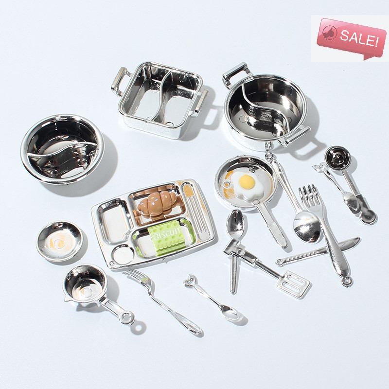 AT 1 / 12 Nhà Búp Bê Mô Phỏng Nồi Canh Nhà Búp Bê Lẩu Bộ Đồ Ăn Búp Bê Nhà Bếp Nấu Ăn Phụ Kiện A