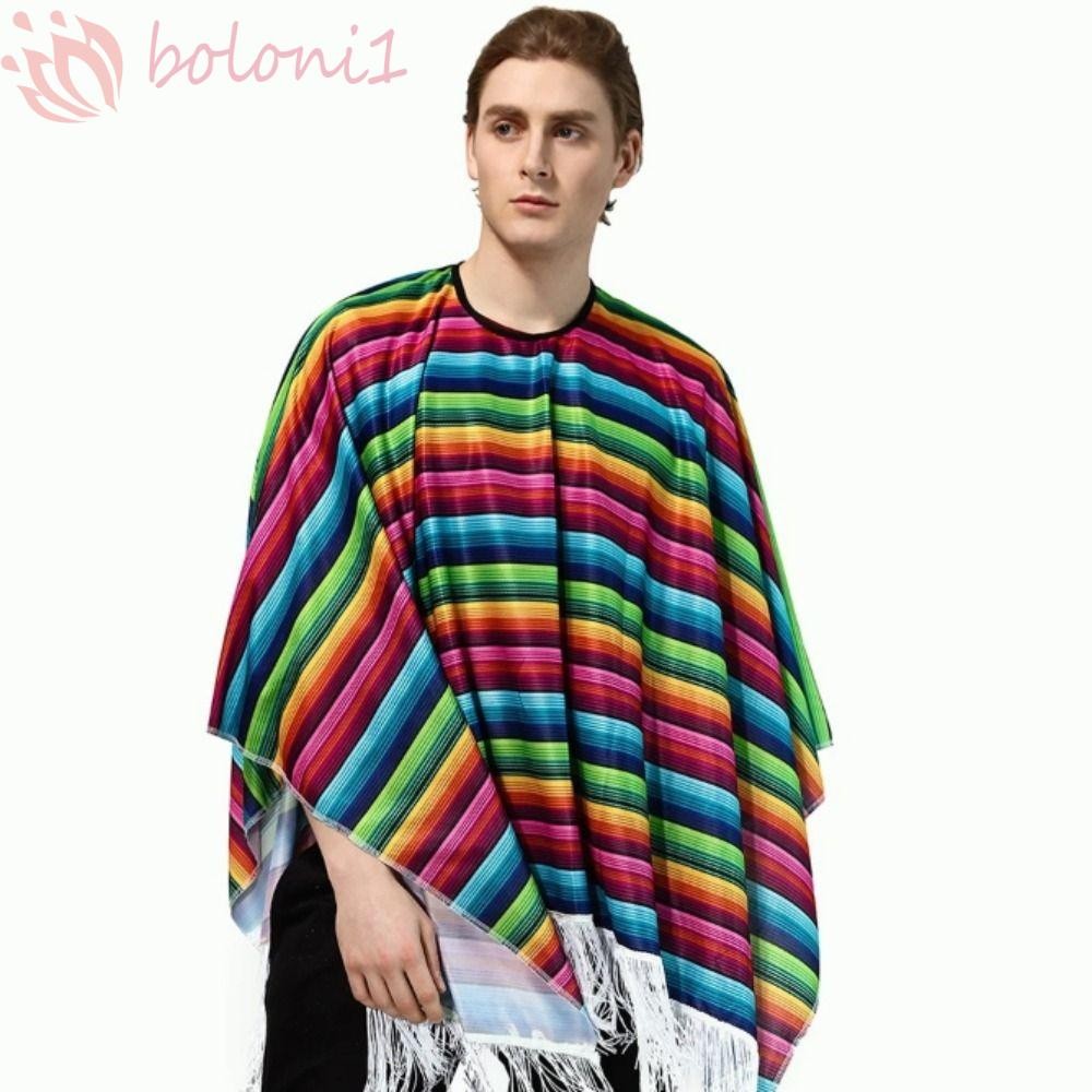 Trang phục Mexico, Áo choàng dân tộc sọc cầu vồng phong cách Mexico Áo choàng, Carnival Cosplay Hall