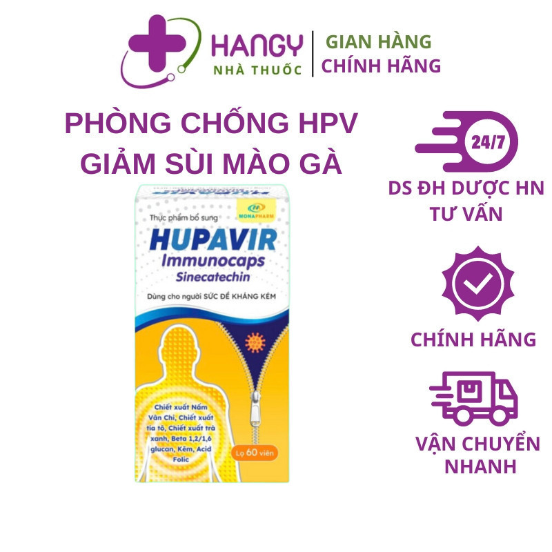 Viên uống tăng sức đề kháng và đào thải HPV, sùi mào gà cho nam và nữ Hupavir Immunocaps (60 viên) - Hangy