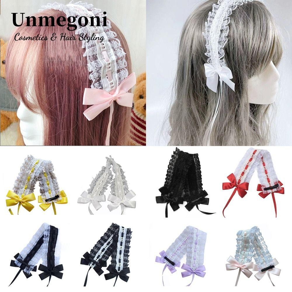 Băng đô UNMEGONI Lolita, Nhiều màu có kẹp Mũ nón nơ ruy băng, Thời trang Lolita Coplay Băng đô ren n