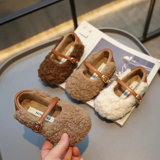 Giày Trẻ Em Mùa Đông Ngón Tròn Bé Gái Ấm Áp Sang Trọng Giày Thời Trang Đa Năng Nhân Quả Trẻ Em Giày Cotton Đế Bằng Mềm Mại