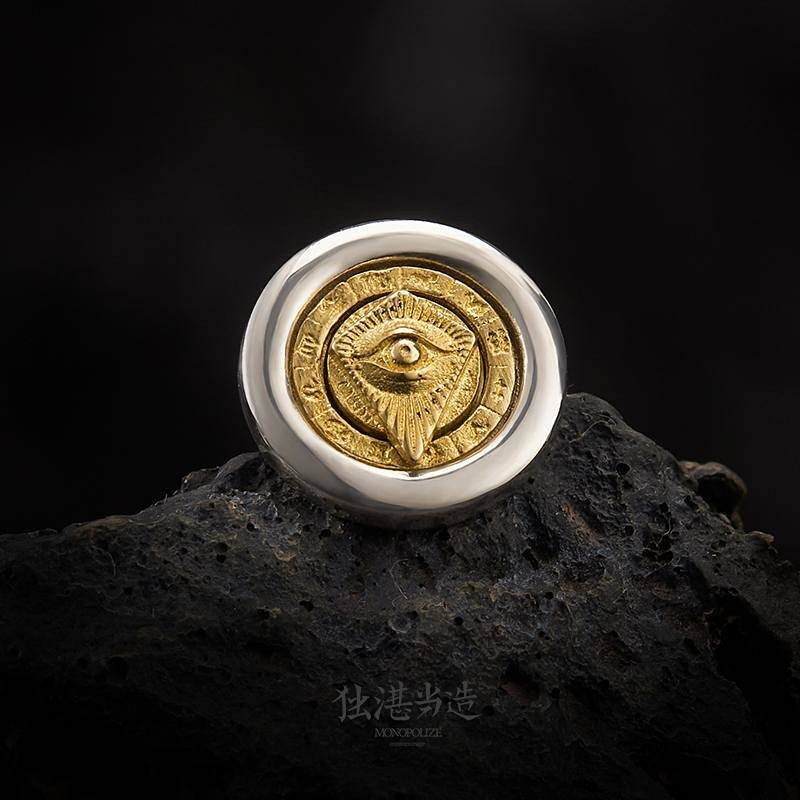 Duzhan Dangfa Horus Eye Men's 925 Silver Stud Earrings Men's Niche Design Rotatable Personalized Ear