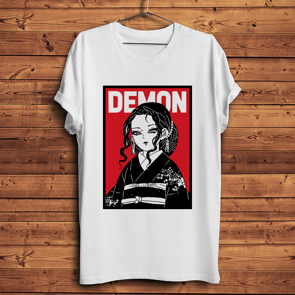 Demon Slayer Kibutsuji Muzan áo thun trắng ngộ nghĩnh, phù hợp unisex cho dạo phố