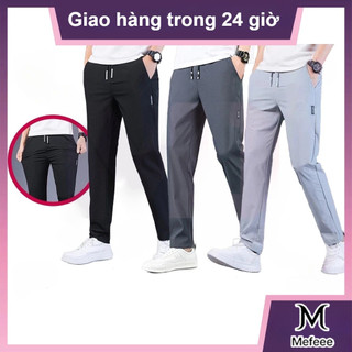 Quần nam plus size slim fit ice silk, thời trang công sở Hàn Quốc, màu đen/xám