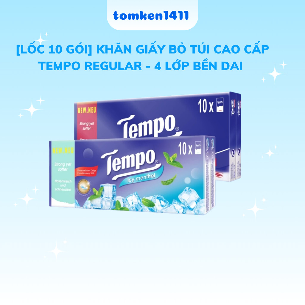 [Lốc 10 gói] Khăn giấy bỏ túi cao cấp Tempo Regular - 4 lớp_Thương hiệu Đức