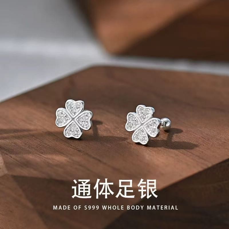 Bông tai bạc chân cỏ bốn lá bạc S999 sS999