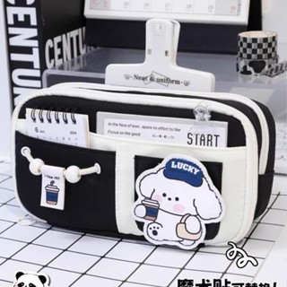   Tặng sticker gấu trúc capybara  Túi đựng bút cỡ lớn 9 ngăn KAMI TB42  Hộp bút vải họa tiết  hộp đựng bút trong suốt 