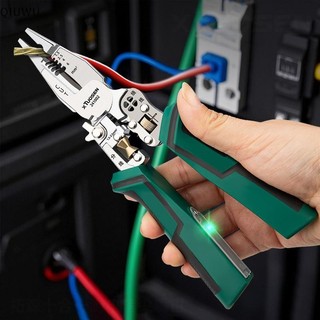QIUWU Dụng cụ tuốt dây 10 trong 1 có chức năng đo điện Kìm tuốt dây để cắt và kéo dây kéo.