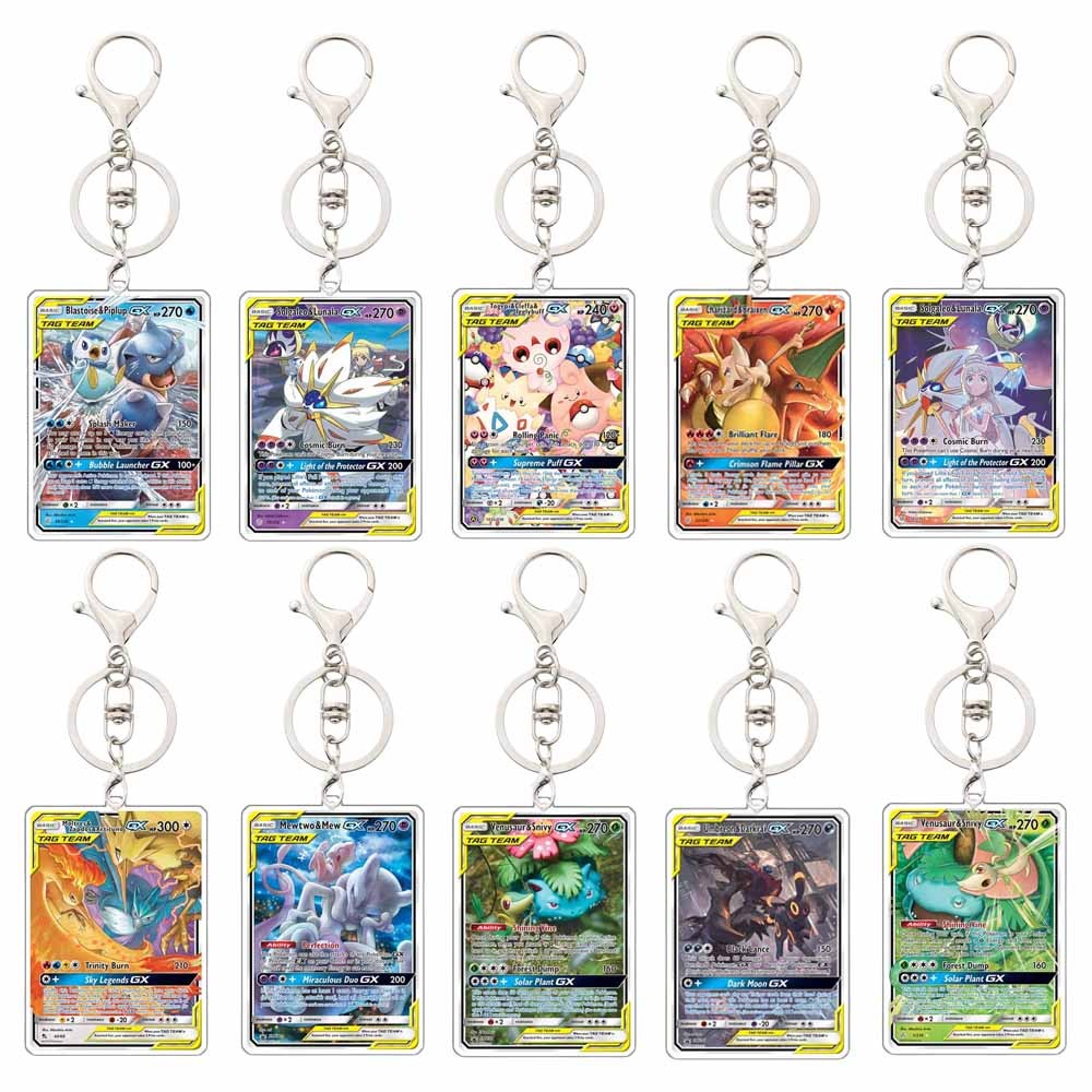 Pokemon Charmander Mewtwo Umbreon Jigglypuff Venusaur Blastoise Solgaleo Game Card Acrylic Keychain 