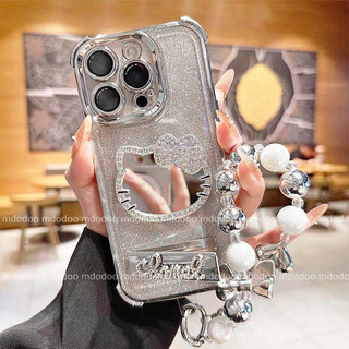  ốp lưng for Samsung Galaxy A56 A36 A26 A16 A55 5G A06 A35 A25 A54 A34 A15 A14 4G M22 M32 A73 A53 A13 A24 BlingBling Diamond Kitty Makeup mirror High Quality Metal stand Crystal Pearl Hook Chain plating shining Fine Hole lens protection phone case JD 06 