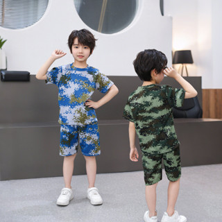  Bộ áo thun bé trai ngụy trang ngắn tay ngụy trang cho bé gái Quần Short thể thao thông thường 