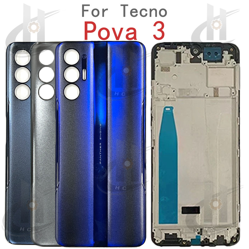 Dành Cho Tecno Pova 3 LF7 LF7n Ốp điện thoại Pin Và Khung LCD Khung Giữa Có Nút Nhà Ở Phía Sau Cửa Ố