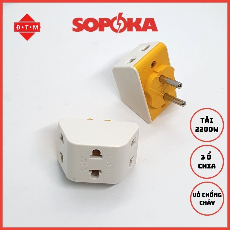 Đầu Nối Chia Điện 3 Cửa Sopoka P11 - Ổ Chia Điện 2 Cửa Sopoka P15 - Chịu Tải 2200W - Bảo Hành 2 Năm 