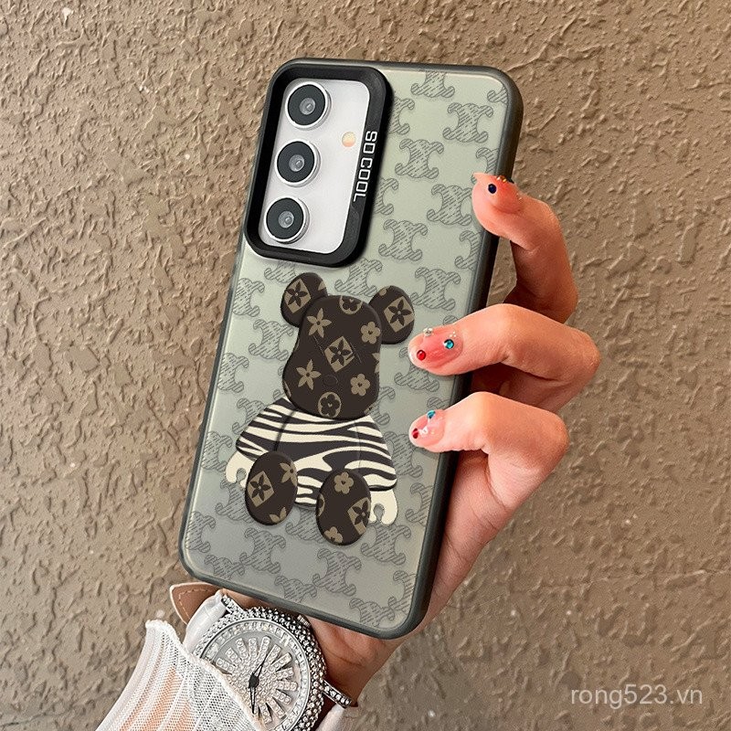 Ốp điện thoại sang trọng bằng vải hoa cũ hình gấu bạo lực thời trang đơn giản Thích hợp cho Samsung 