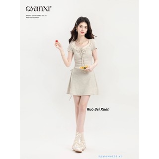 Ruo Bắc Xuân Váy Nữ Phong Cách Mới Cao Cấp Khí Chất Váy Ngắn Eo Váy Ren Chữ A