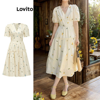Lovito Váy thường ngày Váy xếp nếp hoa sang trọng dành cho nữ L71ED267 (Nhiều màu)