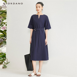 GIORDANO WOMEN V-neck belted waist short sleeve dress 18464612