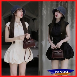 SET váy sơ mi sát nách tay hến dáng bí phồng kèm quần, set váy nữ đi biển sang chảnh chất thô hàn cao cấp V261 PANOSI