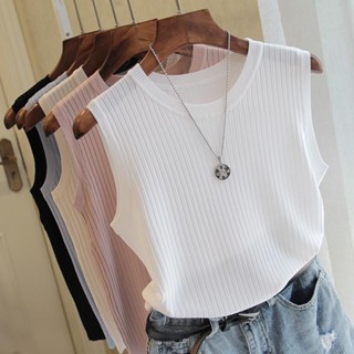 Mùa Hè Phong Cách Mới Kích Thước Lớn Cổ Tròn Camisole Nữ Vai Rộng Phù Hợp Với Băng Lụa Mỏng Phong Cách Bên Trong Không Tay Đáy Áo Len