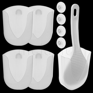 Giá Đựng Thìa Cơm - Tiết Kiệm Không Gian, Nhẹ, Độ Bền - Cốc Hút Nồi Cơm Muỗng - Nhà Tổ Chức Nhà Bếp - Kệ Nhựa Treo Tường