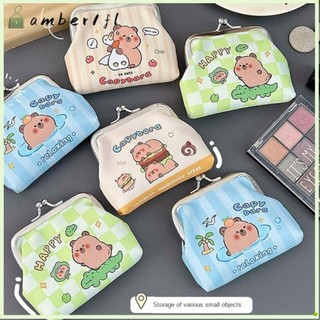 Amber1 Capybara Ví đựng tiền xu hoạt hình, Ví thay đổi chốt Mini nhẹ, Túi lưu trữ PU Giá đỡ thẻ chìa khóa Mini ngắn