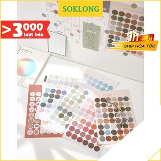 Set 48 sticker dán hình tròn trang trí, nhãn dán dot dán sổ tay, Bullet journal