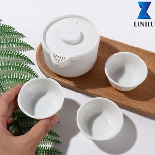 LINHU Trà Kung Fu, Ấm Trà Di Động Bằng Nhựa Dùng Một Lần, Bộ Du Lịch Tinh Tế 1 Bát 3 Cốc Màu Nguyên Chất Bộ Trà Du Lịch Dã Ngoại