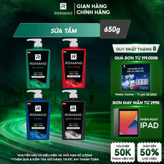 Sữa tắm Romano hương nước hoa Classic/ Attitude/ Force/ Gentleman 650g/ chai - 4 mùi hương có sẵn