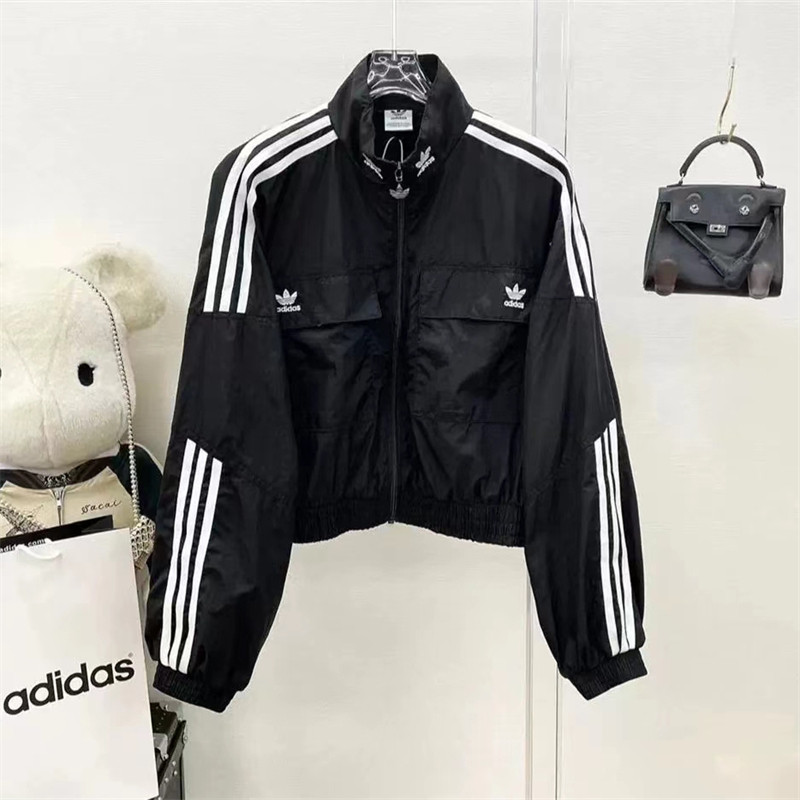Logo thêu Adidas Original Áo khoác ngắn nữ Áo khoác ngoài trời đứng cổ áo Áo khoác Bomber
