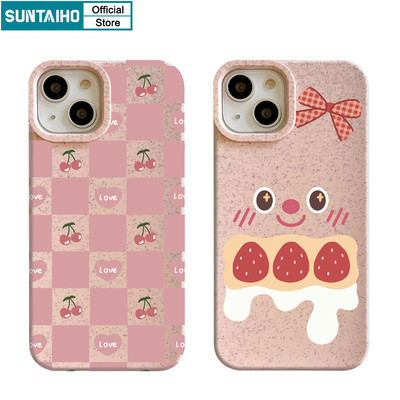 Suntaiho Thẩm Mỹ Dễ Thương Vỏ Điện Thoại Họa Tiết Dâu Anh Đào Cho Iphone 15 14 13 12 11 Pro Max IP 7 8 Plus Iphon X Xs XR Xs Max Silicon Mềm Cao Cấp Chống Sốc Ốp Lưng
