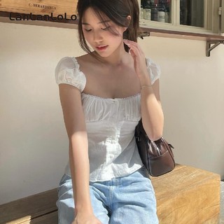 LanLanLo Nữ Thời Trang Màu Trơn Slim Fit Tay Ngắn Vuông Nhân Quả Áo