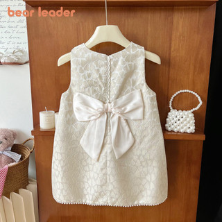 BEAR LEADER Gấu Lãnh Đạo Màu Trơn Không Tay Hình Trái Tim In Hình Phiên Bản Hàn Quốc Nơ Lưng Quần Áo Bé Gái Thời Trang Mới Trẻ Em Mặc