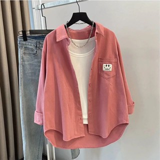 Smiley Pocket Corduroy Áo Sơ Mi Nữ Tay Dài Thu Đông Phong Cách Mới Rời Tất Cả Trận Đấu Thường Ngày Ấm Áp Lớp