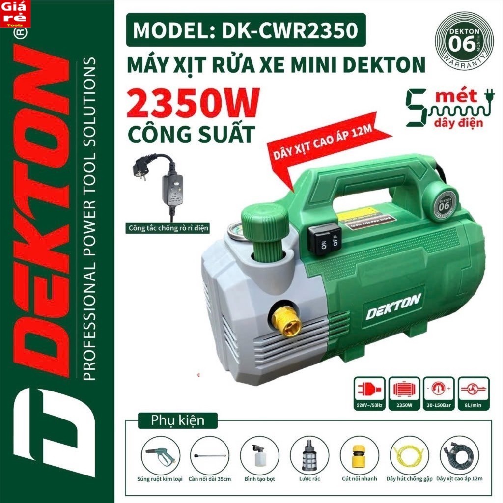 Máy Xịt Rửa Mini Dekton 2350W / DK-CWR2350 / Có Chỉnh Áp , Tích Hợp Chống Rò Điện TOOLS GIÁ RẺ
