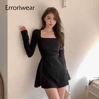 Miseriwear Nữ Váy Mini Màu Trơn Cổ Vuông Tay Dài Nách Thấp Váy Daily Wear