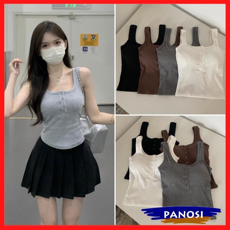 [CÓ MÚT] Áo 2 dây nữ bản to kiểu dáng sexy áo ba lỗ nữ khuy cài kèm mút ngực chất vải thun tăm co giãn A520 PANOSI