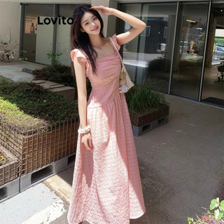 Đầm Lovito xếp nếp kết cấu đường nét trơn dễ thương cho nữ L94AD104