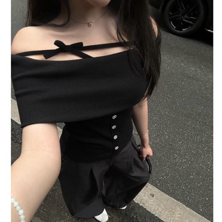 Áo Thun Trễ Vai, Áo Kiểu Nữ Màu Đen Sang Chảnh Dành Cho Nữ