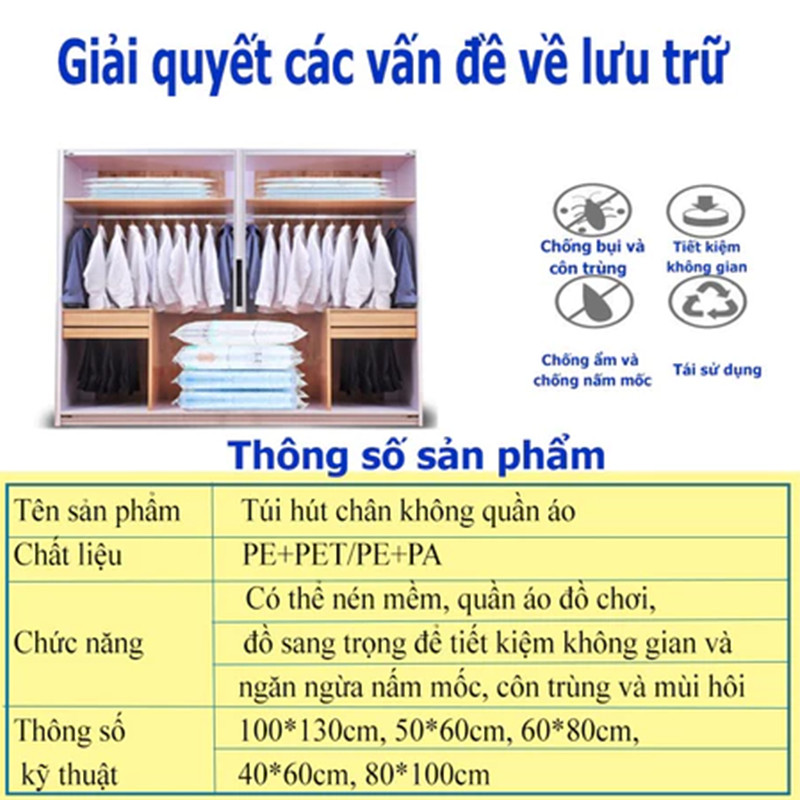 Túi hút chân không quần áo đa năng – Giải pháp bảo quản đồ thông minh, chống ẩm mốc, tiết kiệm diện tích tủ quần áo | BigBuy360 - bigbuy360.vn