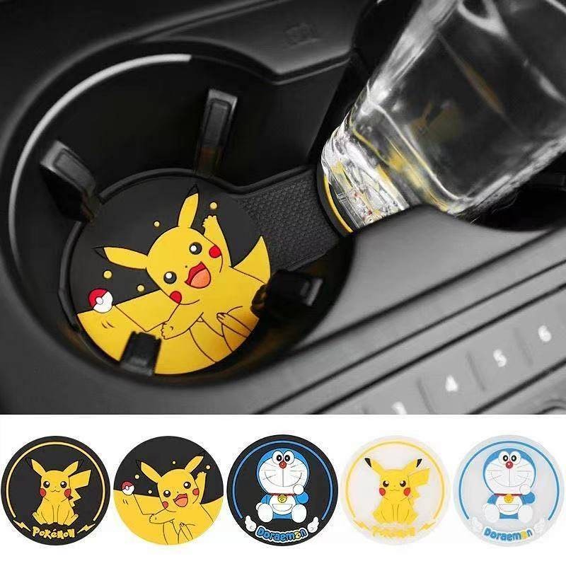 2PCs Car Coaster Cartoon Cute Universal Non-Slip Insulation Mat Car round Storage Cup Slot Creative 