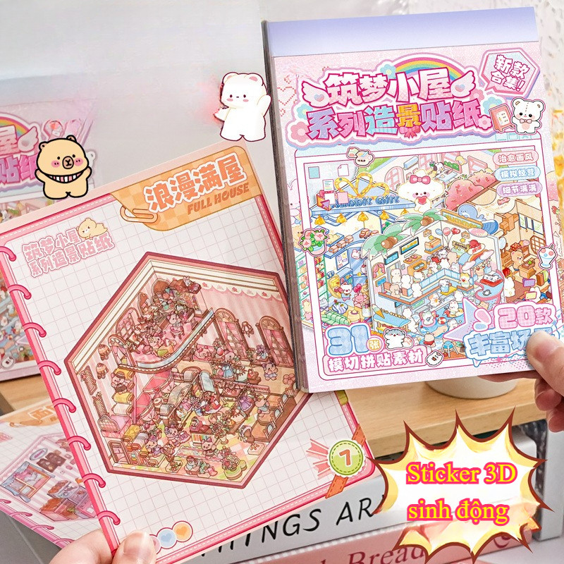 Sticker 3D, Cảnh Thu Nhỏ Dễ Thương, Sinh động,Ngôi Nhà Thu Nhỏ Hoạt Hình Học Sinh Kid Child