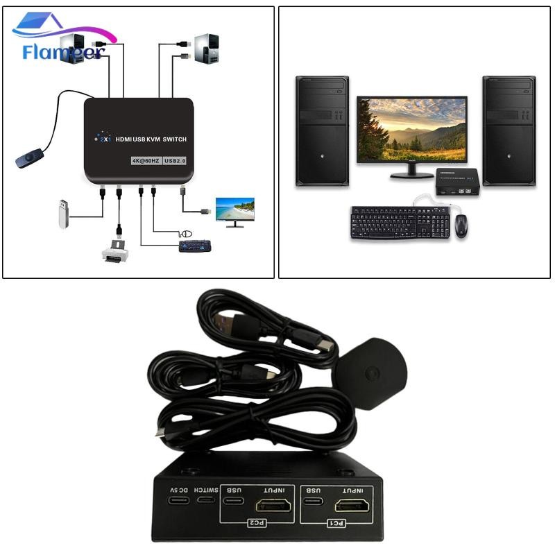 USB 2.0 HDMI KVM Switch 2 Cổng Hộp Cho 2 PC Chia Sẻ 1 Màn Hình HD Ultra