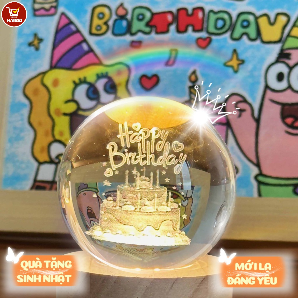  Quả cầu pha lê phát sáng 3D đèn trang trí phòng ngủ quà lưu niệm sinh nhật đẹp 
